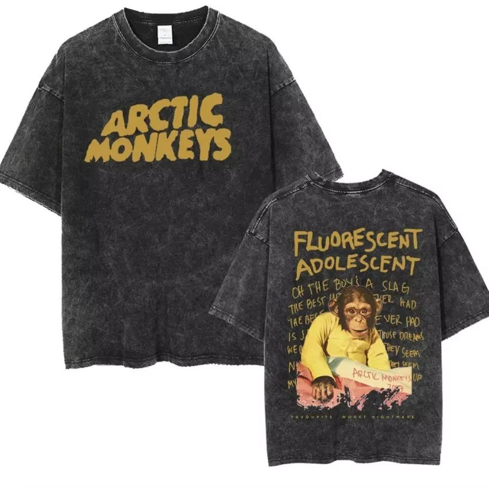Vintage Washed Oversized Arctic Monkeys Album Print T-Shirt Retro Rock Music Short Sleeve Loose Streetwear Casual Tops For Men Women Daily Outfit