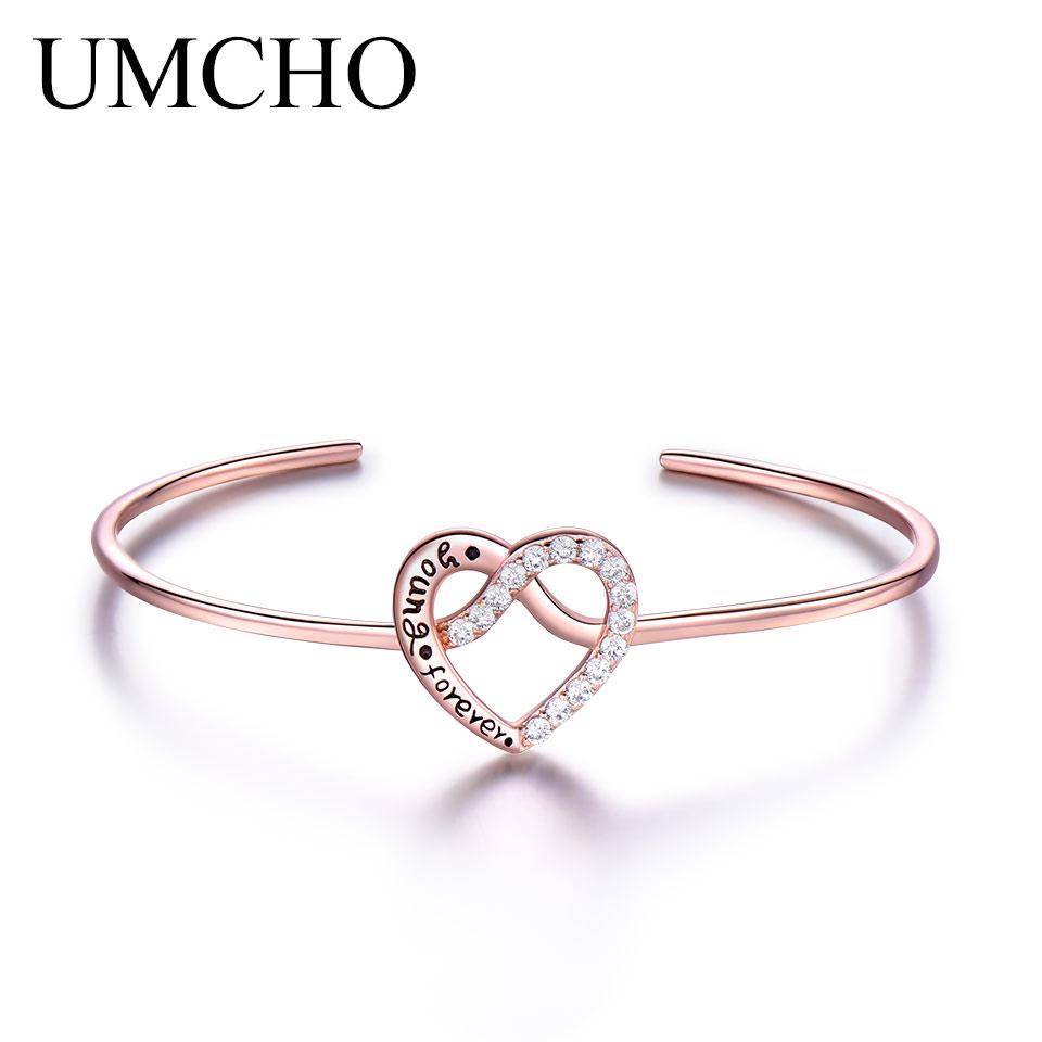 Umcho Браслет Young Forever Rose Color Heart - идеальные женские подарки Ювелирные изделия из стерлингового серебра 925 пробы на юбилей и моду
