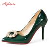 Aphixta Hot 10cm Stiletto Heels Pearl Buckle Gradient Pumps Women Shoes Patent Leather Super High Pointed Toe Super Big 48 49 50