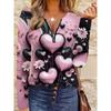 Valentine's Day Limited Edition Romantic Heart Print, Women's Fashion Half Zipper Long Sleeve, Women's Spring, Summer, Autumn and Winter