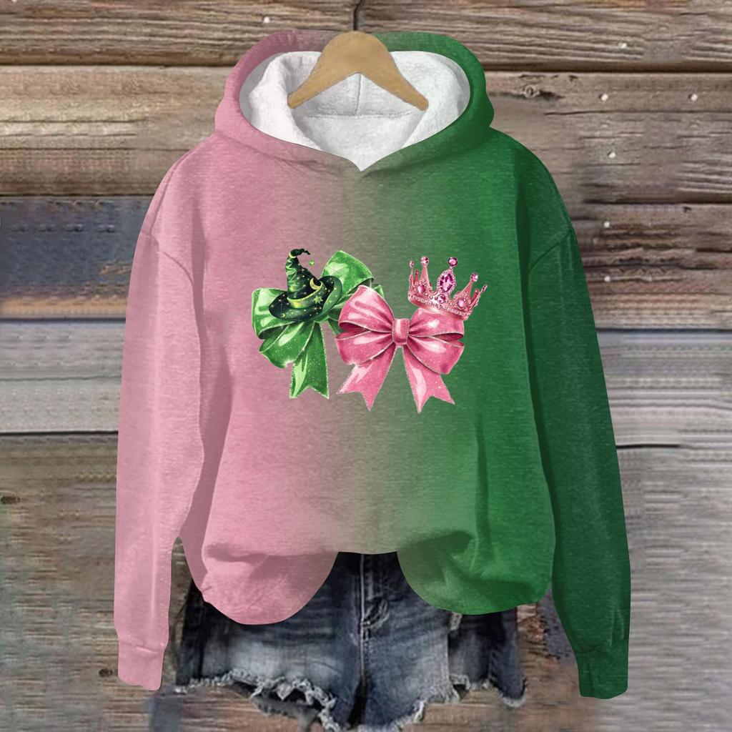 Женский модный повседневный пуловер с длинными рукавами и принтом в виде ведьмы с капюшоном