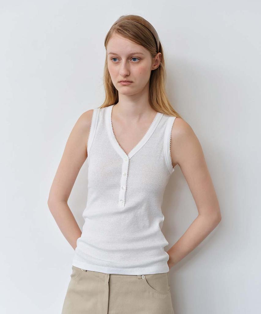 THERYE Pincoat Button Sleeveless Top(Ivory)