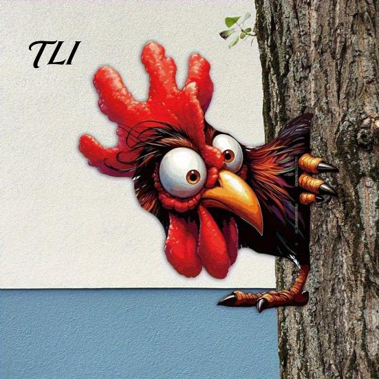 Unique Home Patio Decoration Peeking Rooster Wall Art, Funny Metal Decoration, Rustic Whimsical Gift for Gardeners Farmhouse Chicken Decor