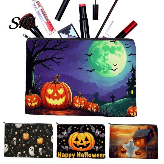 Halloween Storage Bag Bag, with Pumpkin Ghost Pattern Design, Thickened Pencil Case Canvas Cosmetic Organizer, for Travel Stationery And Toiletries