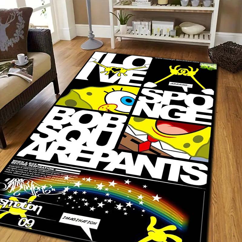 Sponge‑Bob Cartoon Print Area Rug Non‑Slip Floor Mat Soft Carpet For Kids Bedroom Living Room Sofa Indoor Decor Birthday Gift