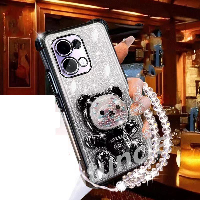 Glitter Cute Bear Bracket Holder Bracelet Case For Xiaomi POCO X7 Pro M7 F7 Ultra X6 X5 F6 F3 M6 Pro C65 C75 C71 Lanyard Cover