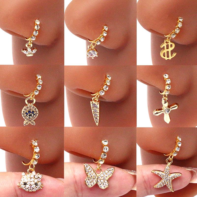 Gaby Cat Head Nose Stud with Butterfly, Five-Star, and Crown Designs - Piercing Jewelry