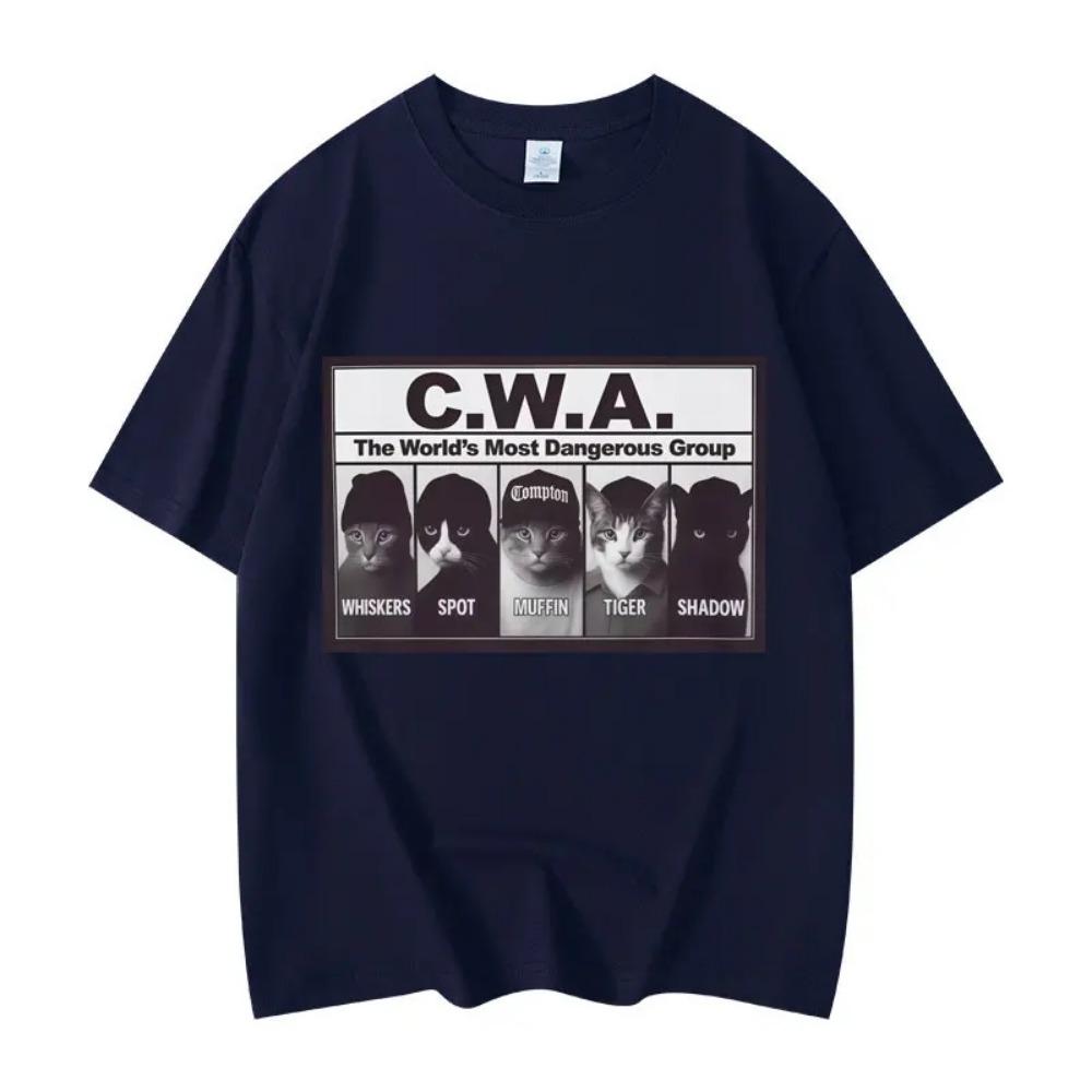 CWA Самая опасная группа в мире Смешной мем про кота Графические футболки Мода Винтаж Футболка с коротким рукавом Унисекс Хлопковые футболки