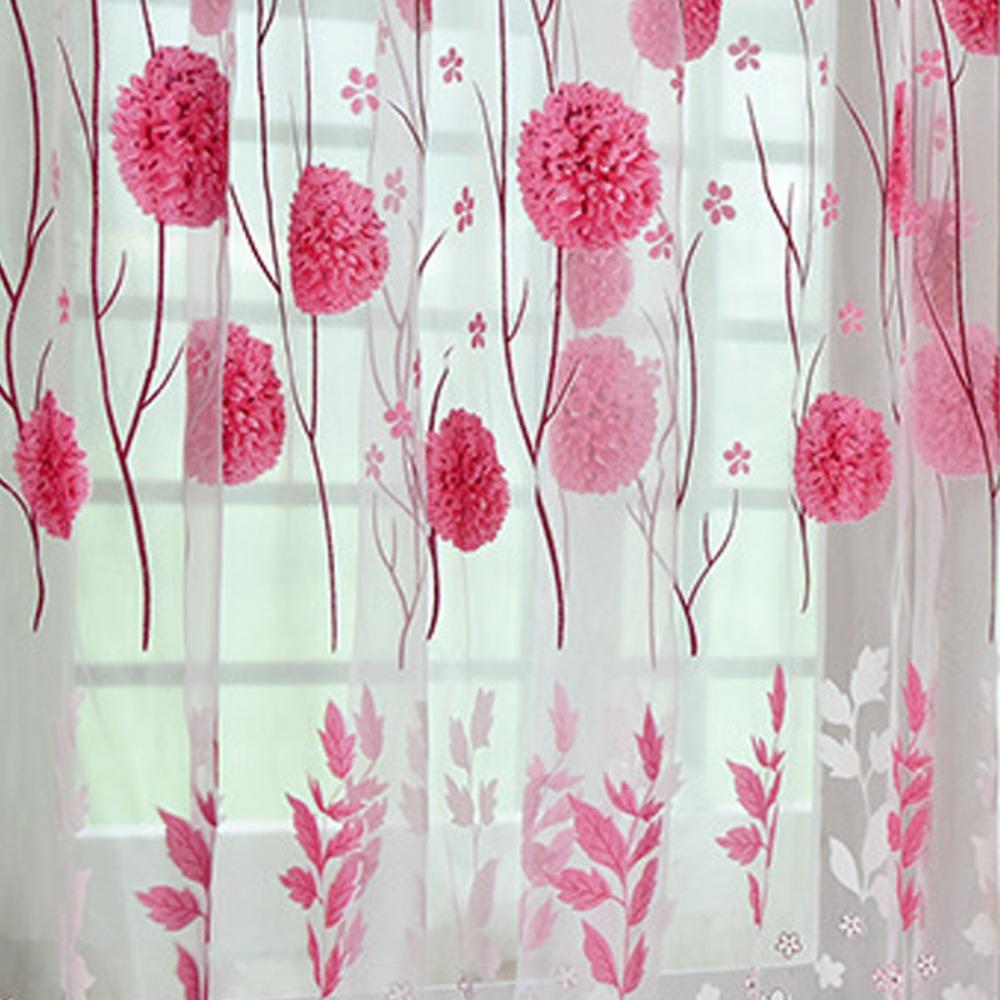 Transparent Window Drapes Romantic Tulle Curtain Flower Pattern Sheer Curtain Bedroom