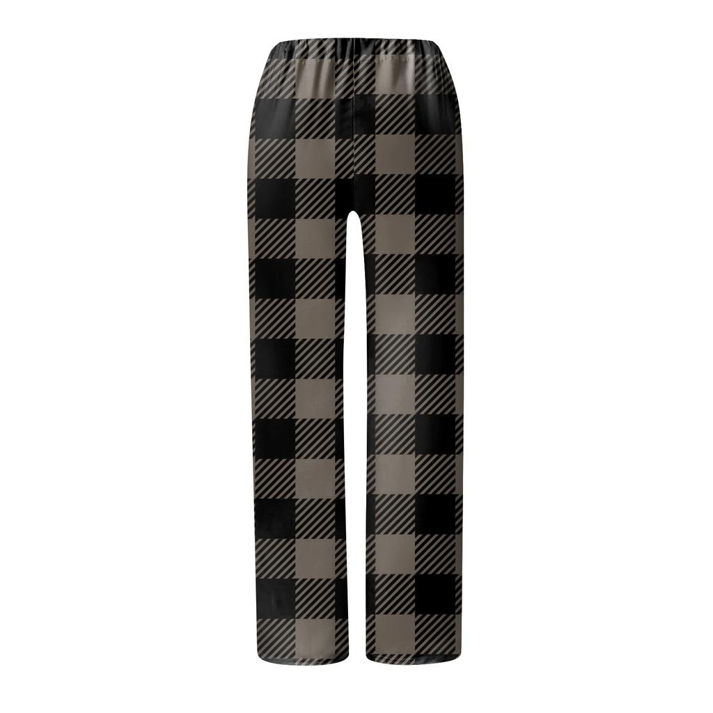 Women's Casual Strapping Wide Leg Pants With Plaid Printed Casual Pants