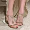 Модные Роскошные Стразы Цепочка Сердцевидная Подвеска Женские Гладиаторские Сандалии Сексуальный Ремешок на Щиколотке Шпилька Высокий каблук Летняя Вечеринка Свадебная Обувь