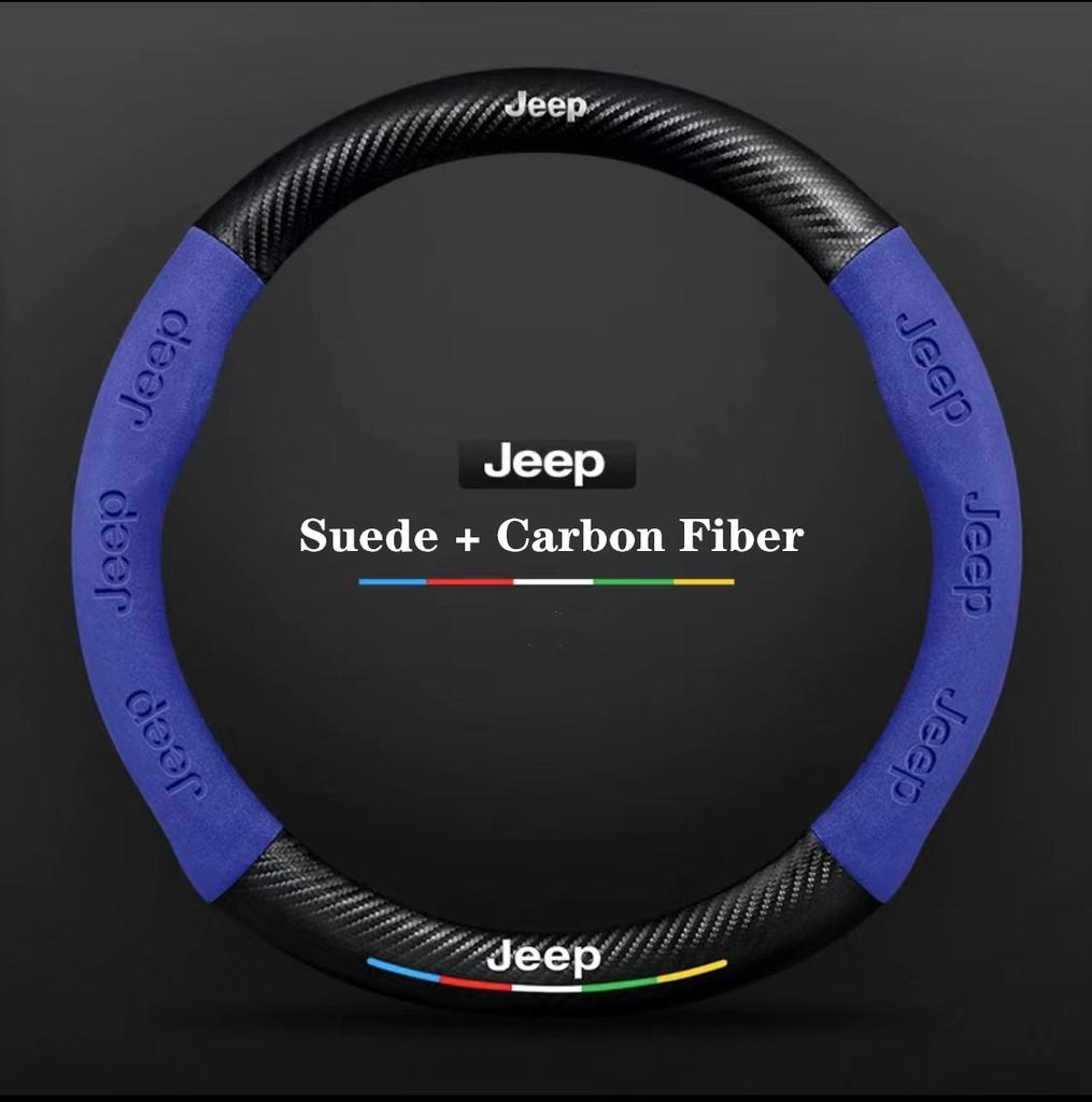 RKM3 Carbon Fiber Suede Car Steering Wheel Cover Jeep Grand Cherokee Wrangler Renegade Patriot Commander Compass Wagoneer Gladiator