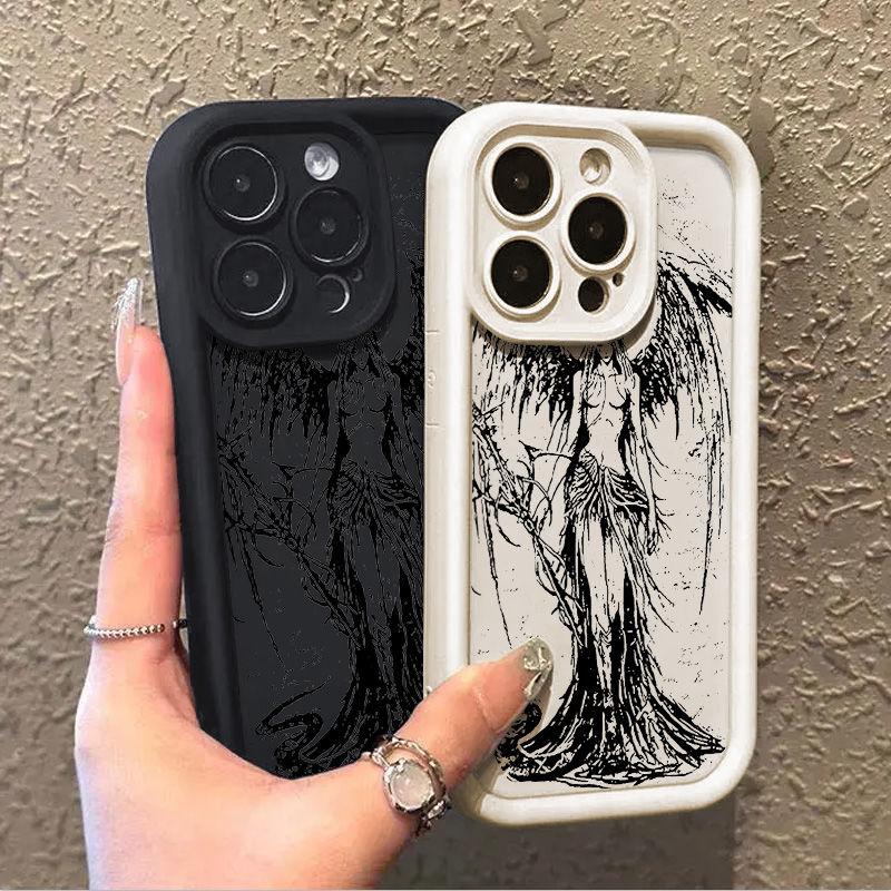 INS Роскошный Чехол для Телефона Темный Ангел Для iPhone 11 12 13 14 15 16 Pro Max X XR XS Max 7 8 Plus SE Ударопрочный Мягкий ТПУ Задняя Крышка Y2k