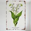 Vintage Lily of the Valley Metal Tin Sign, Convallaria Majalis Botanical Print Distressed Rusty Border Wall Decor for Home Bar C