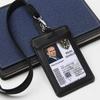 Fashion Genuine Leather ID Holder Business Staff Job Number Card Holders with Lanyard Bus Card Cover Student Worker Employee Card Case