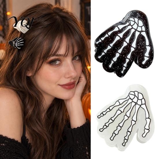 Decorative Hair Clips for Festivals Halloween Skeleton Hand Claw Clip Women, Mini Gothic Clip, Acrylic Skull Accessory with Sequins Thick and