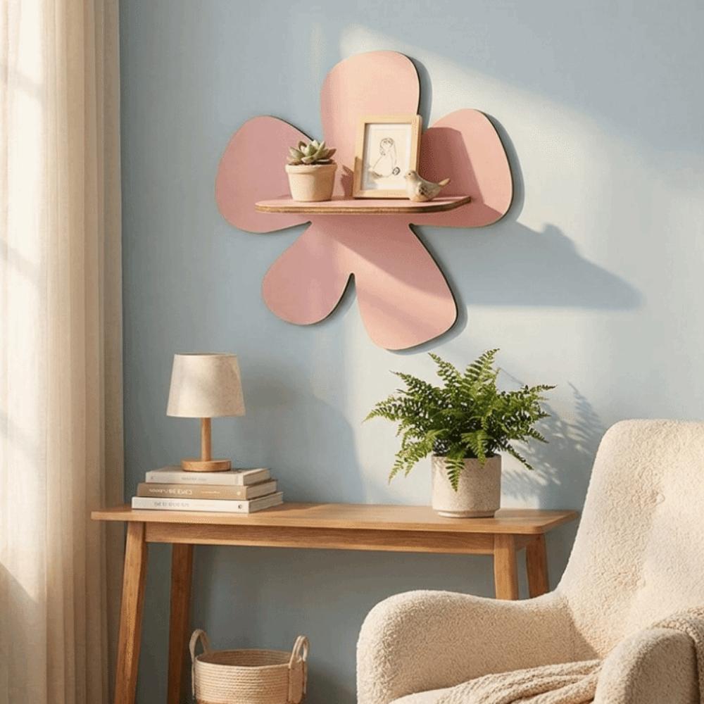 Flower Shape Wall Storage Rack Wooden Plant Shelf Storage Holder Wall Hanging Shelf Home Decor