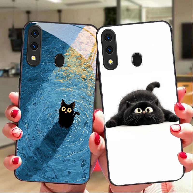 Котёнок в голубой воде Для Samsung Galaxy A50 A52 A52s A53 A54 A55 A56 A51 A80 A70 A71 A35 A34 A30 A26 A25 22 Стеклянный чехол для телефона