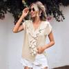Женские модные повседневные летние весенние однотонные блузки и рубашки с v-образным вырезом и короткими рукавами с принтом