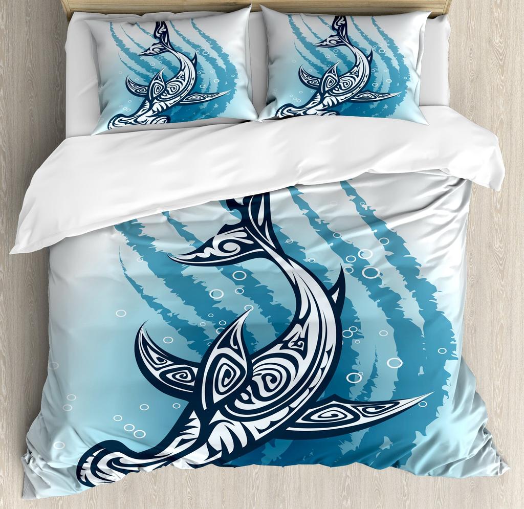 Teens Shark Duvet Cover Ocean Life Pattern Bedding Set for Kids Boys Girls Adult Dolphin Whale Comforter Cover Twin Queen Size