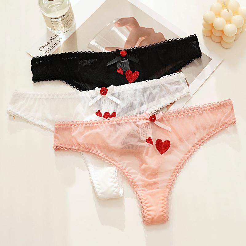 CINOON 2 шт./лот женское сексуальное кружевное белье искушение трусики с низкой талией сердце Ins вышивка прозрачные стринги бесшовное сладкое нижнее белье