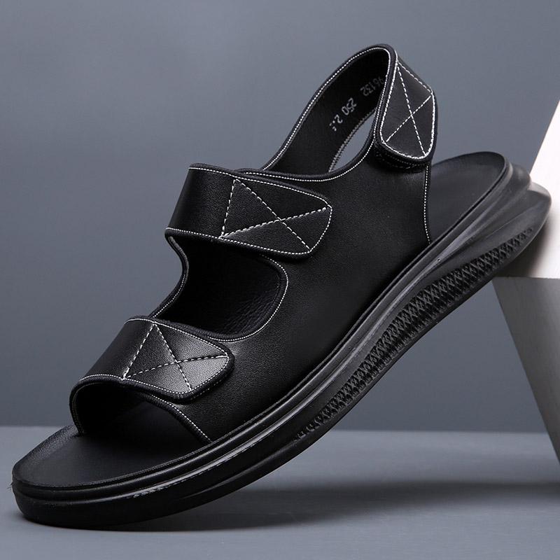 2024 Новые Летние Мужские Высококачественные Популярные Пляжные Туфли из Коровьей Кожи Мужские Повседневные Нескользящие Черные Белые Сандалии с Двойной Пряжкой