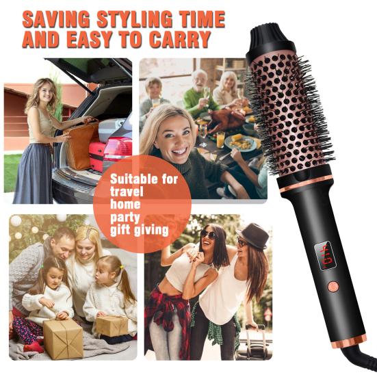 3-In-1 38MM Hair Curling Iron Brush Fast Heating Thermal Brush Fast Heating Negative Ion Heated Round Brush Electric Hair Curling Wand Tools