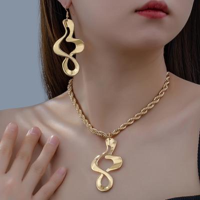 Модный уличный стиль, крутой спиральный комплект из полых ожерелий и серег