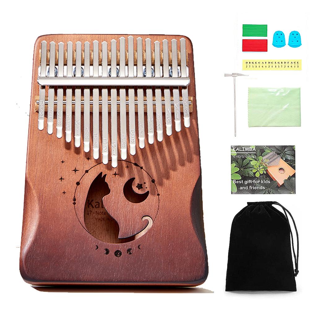 Miwayer 17/21 Keys Cat Kalimba Thumb Piano, Mahogany Wood, Beginner Musical Instrument with Bag & Tuning Kit