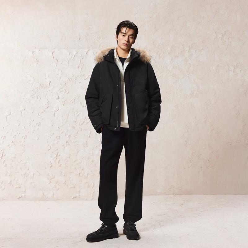 JACK&JONES Men's Water-Repellent Detachable Fur Hooded Down Jacket