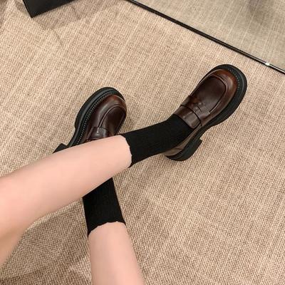 Версия из высококачественной коровьей кожи~ туфли-одинарки ретро полированные на толстой подошве ленивые женские маленькие кожаные туфли