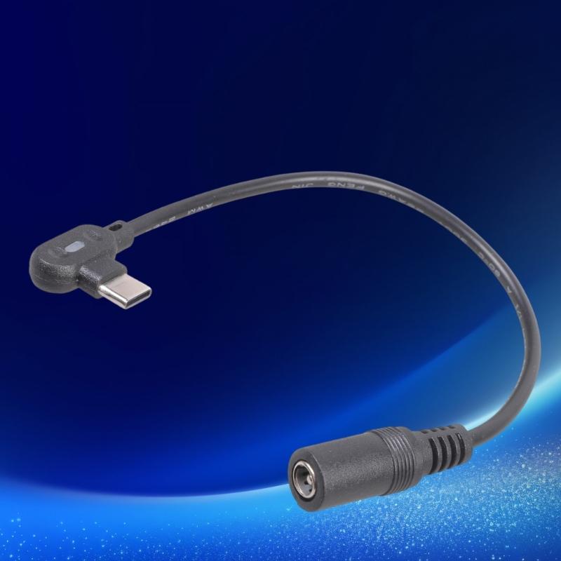 Угловой USB C (папа) на 5.5x2.1мм (мама) кабель питания 90 градусов, фиксированные выходные напряжения 9В 12В 15В 20В для светодиодов, роутера, вентилятора, динамика
