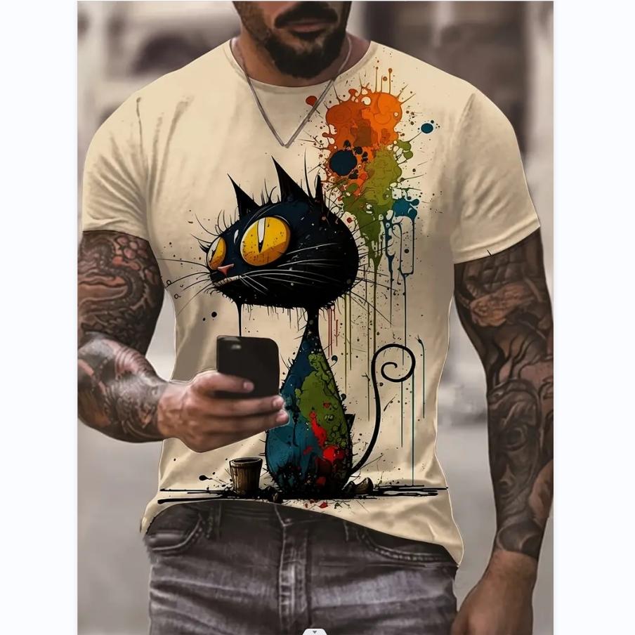 Fashion Cute Cartoon Summer Men T Shirts Lightweight Breathable Casual Kids Round Neck Sleeve Short Streetwear Oversized Tops