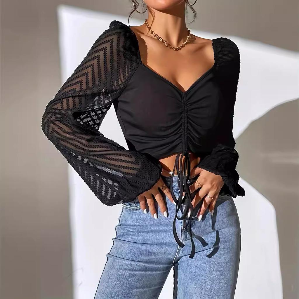 Новый Xun Sweetheart Neck нагрудный ремень Фонарь рукав открытый пупок Топ