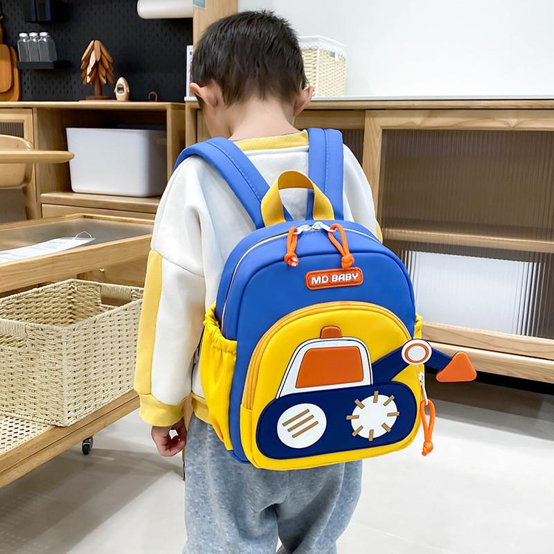 Kids Cartoon Preschool Backpack With Excavator Print And Breathable Material