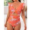 European and American Style Women Fashion Ruffled Cut Out Bikini Tummy Control Swimwear Push Up Monokini Swimsuit One Piece Backless Bathing Suit