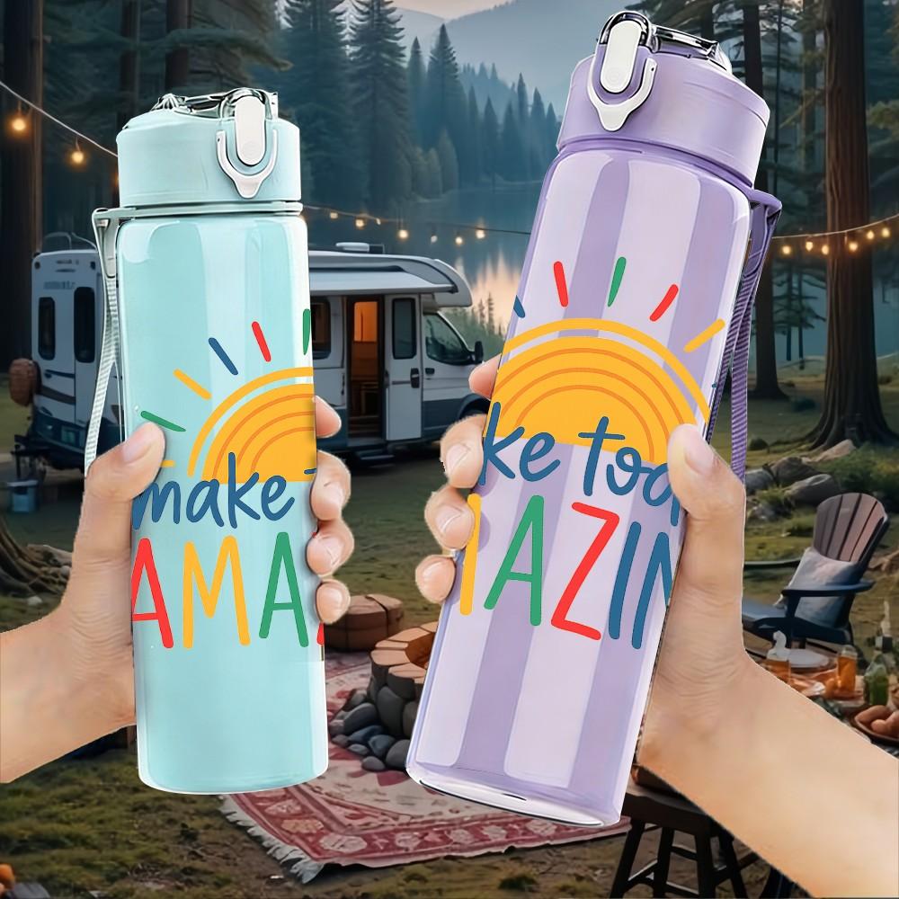 1PC Make Today Amazing Sun 750ml Color Plastic Sports Water Bottle Leakproof Flip Straw Lid Suitable for Sports Office Home Use