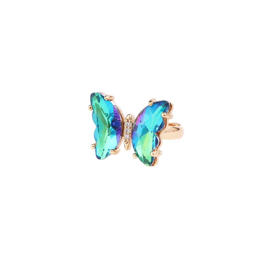 Personality Girls Women Gradient Color Butterfly Open Ring Crystal Finger Rings Fashion Jewelry