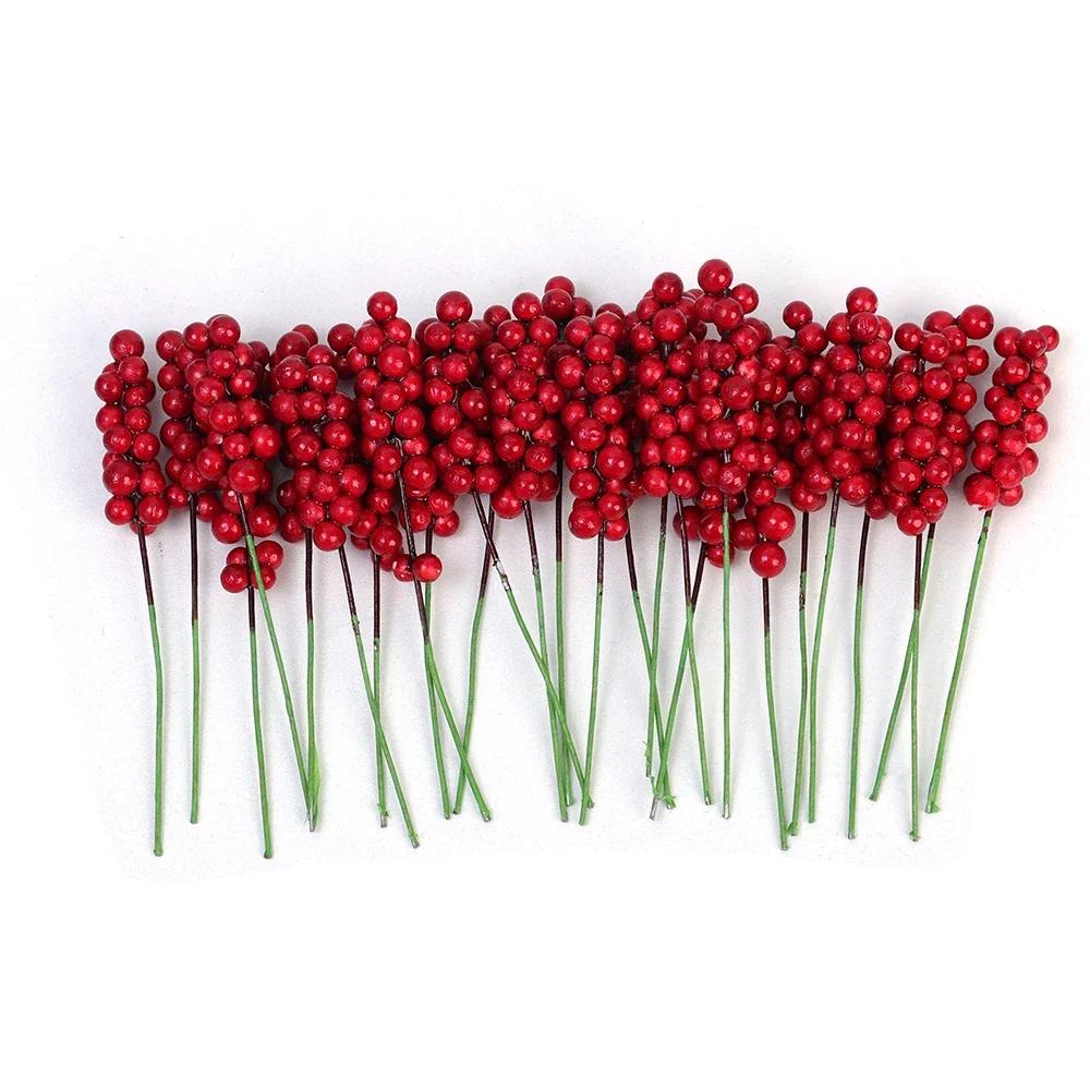 50/5 шт. Рождественские искусственные ветки ягод, искусственные ягоды падуба, букет цветов, венок своими руками, украшение на рождественскую елку, свадебный домашний декор
