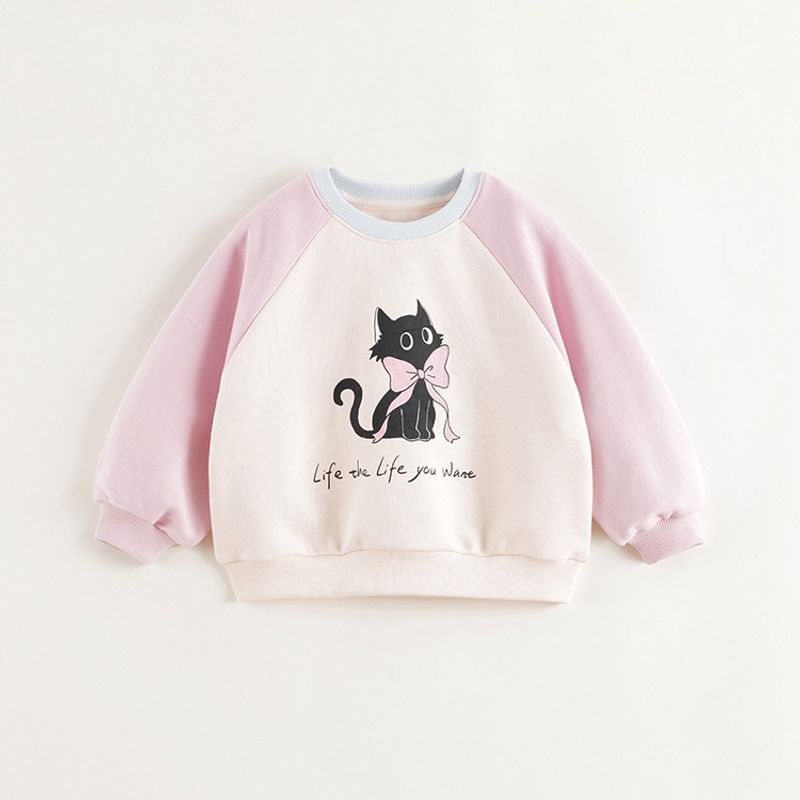 Mark Jenny Girls' Fun Cat Color-Block Sweatshirt Children's Loose Top 2026 Spring New Style 250150