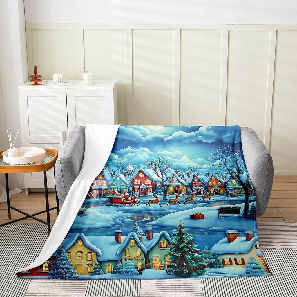 Winter Snowman Throw Blanket Cartoon Farmhouse Rustic Style Flannel Blanket for Kids Teens Adults Watercolor Pine Trees White