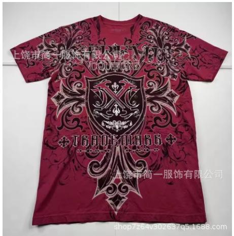 Summer Men's Fashion Skull Letter Printing Trend Slim Fit Casual 3D Digital Printing Short Sleeve Top