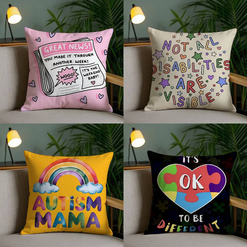 Autism Acceptanc Creative Slogan Customizable Square Pillowcases Stylish And Soft Perfect For Beds Cars And Sofas