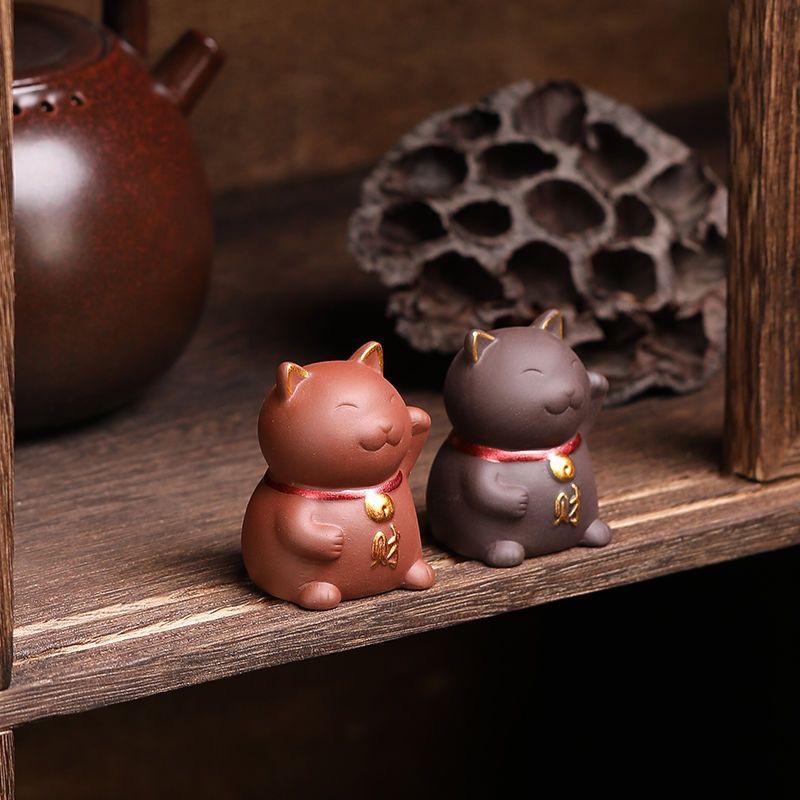 Фиолетовый песок Lucky Cat Tea Любимые украшения Позолоченные бутиковые аксессуары для чайного столика Украшения в виде котят можно поддерживать в хорошем состоянии