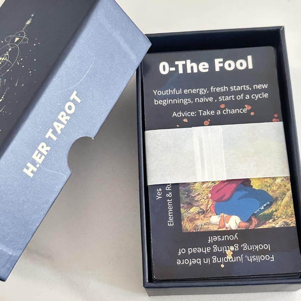 H.ER Tarot японская аниме-тематика 78 шт. карт по мотивам «Ходячего замка» в стиле Ghibli Положительные и отрицательные ключевые слова 12*7 см