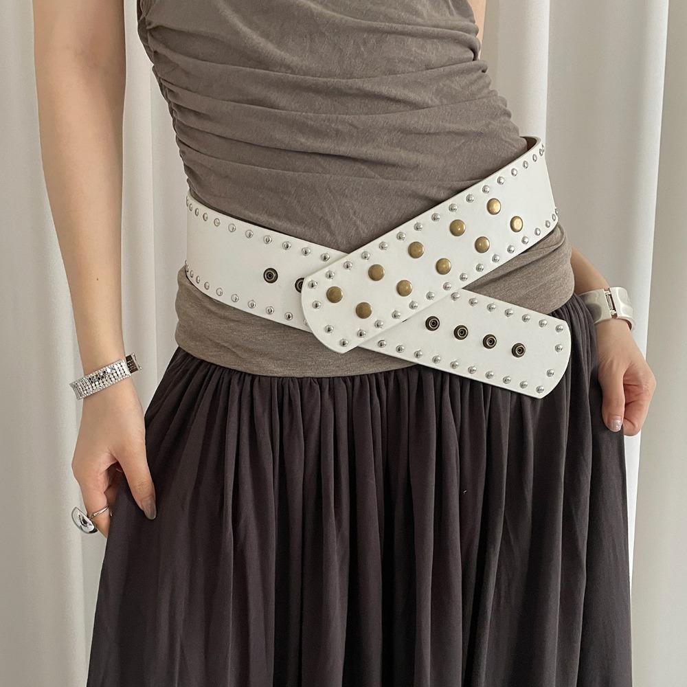 Широкий женский ремень на кнопках в панк-стиле для платья, джинсов, винтажный ремень с заклепками на талию, женский