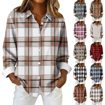 Женская рубашка-блузка с рождественским принтом и пуговицами, длинный рукав, повседневный базовый рубашечный воротник, обычный топ