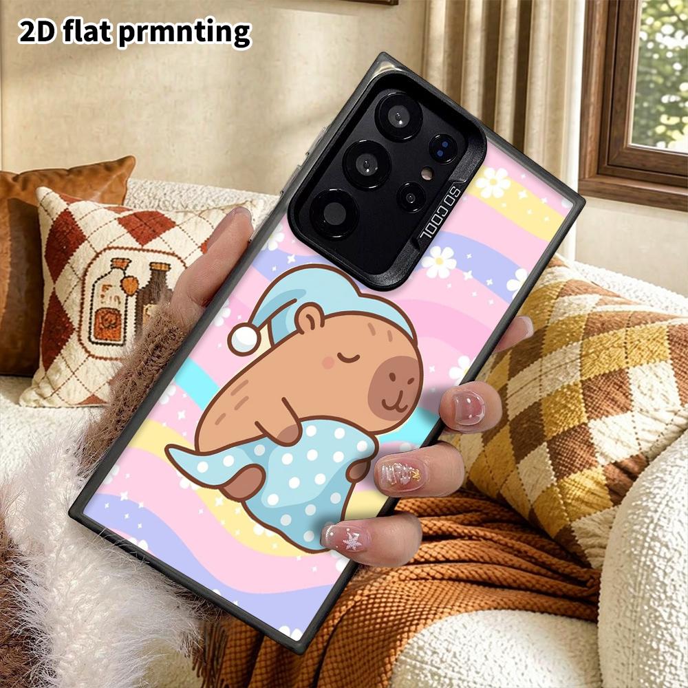 Phone Case: 2D Flat Samsung Galaxy A34 A35 M05 M06 S20 S22 S21 FE Plus 5G Protective Case, Couples Style, Pajama Capybara, Christmas and Halloween Gif