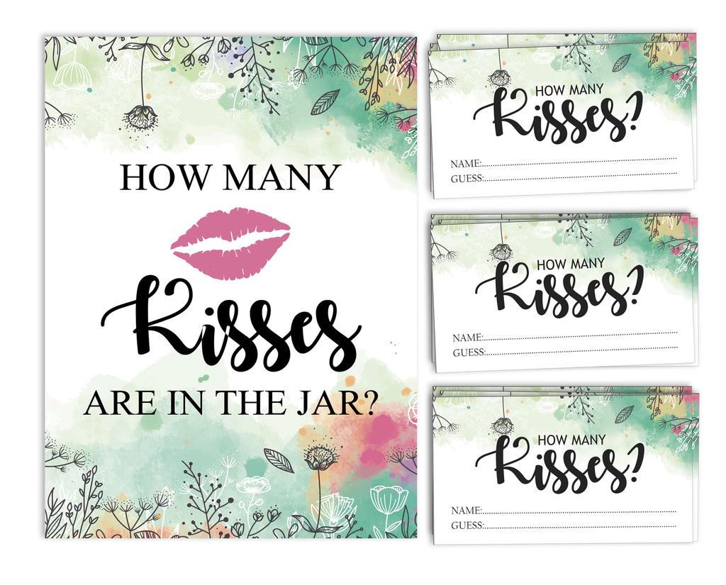 Inkdotpot How Many Kisses In The Jar White Greenery Floral Bridal Shower Game 1 Sign   30