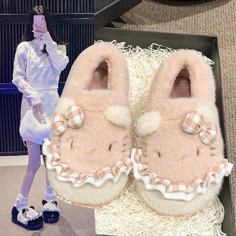 Autumn and Winter New Girls Cotton Shoes Cartoon Cute Three-dimensional Kitten Wear Plush Cotton Shoes Outside the Home